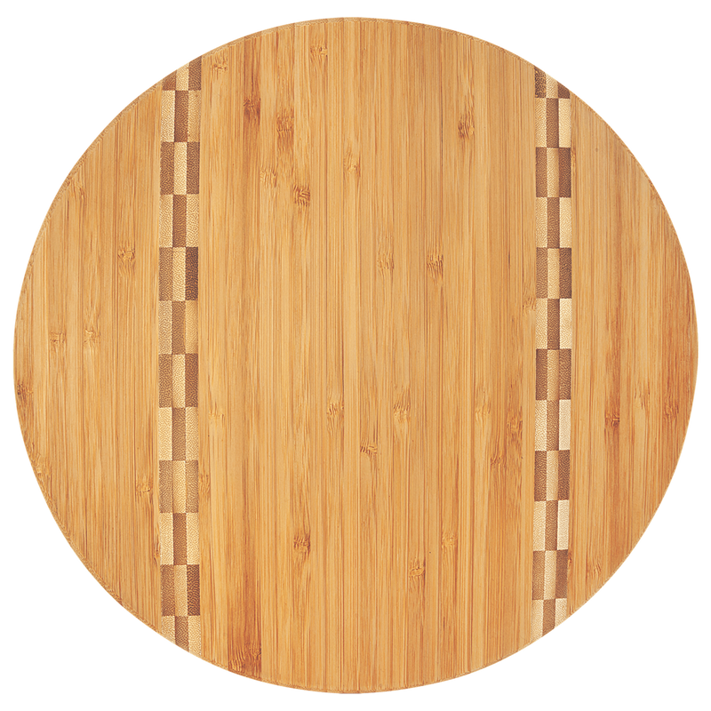 Personalized Round Bamboo Cutting Board with Butcher Block Inlay - Wedding Gifts - 11.75 inches - Lazerworx