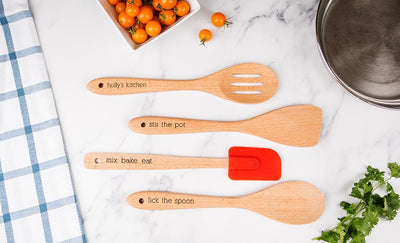 Personalized Four-Piece Beechwood Kitchen Utensil Set