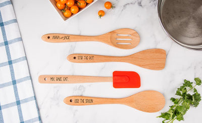 Personalized Four-Piece Beechwood Kitchen Utensil Set