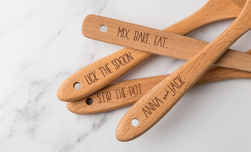 Personalized Four-Piece Beechwood Kitchen Utensil Set