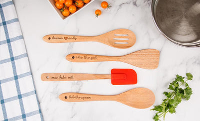 Personalized Four-Piece Beechwood Kitchen Utensil Set