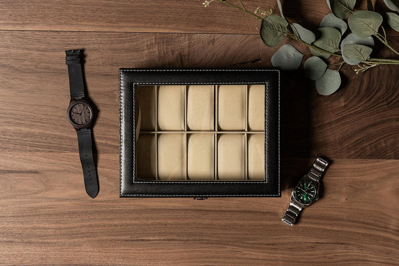 Personalized Leather Watch Box- Black - Monogrammed