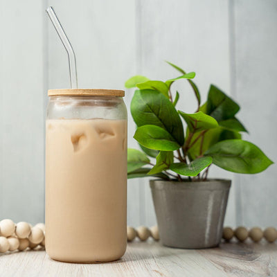 Personalized 16 oz. Glass Can with Bamboo Top and Straw -  - Completeful