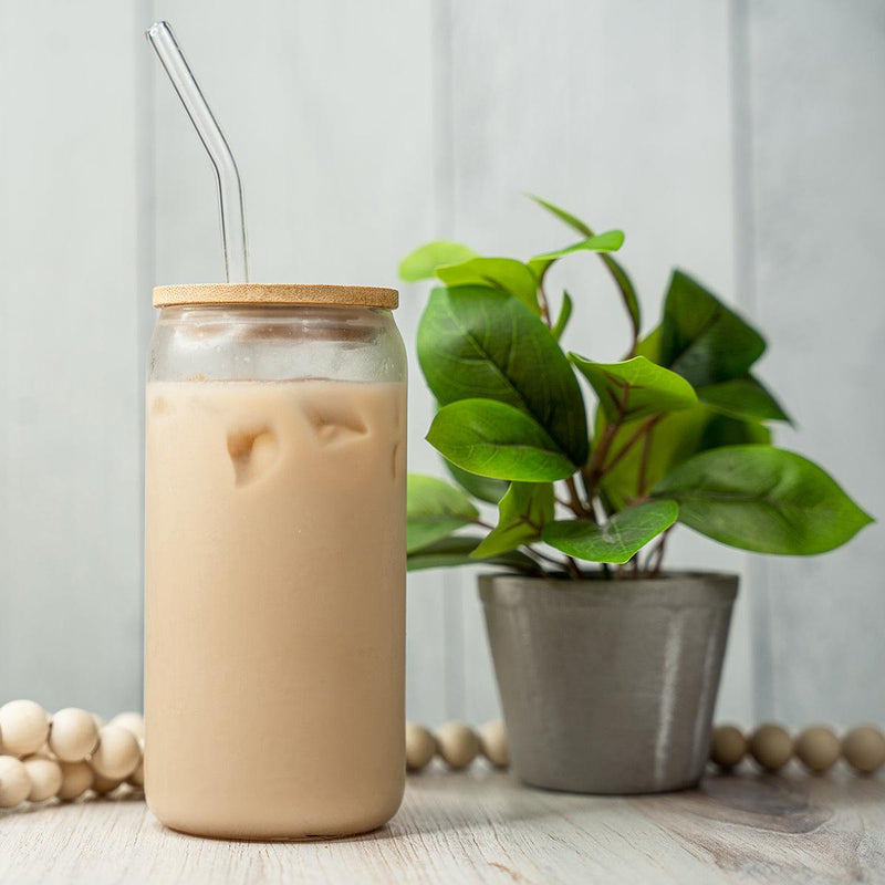 Personalized 16 oz. Glass Can with Bamboo Top and Straw -  - Completeful