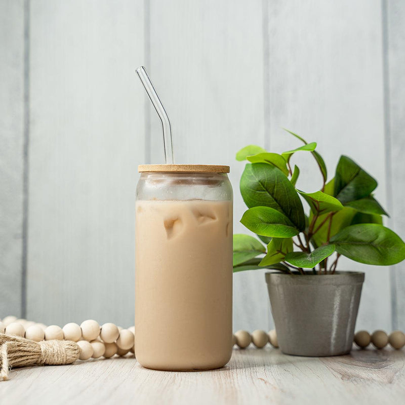 Personalized 16 oz. Glass Can with Bamboo Top and Straw -  - Completeful