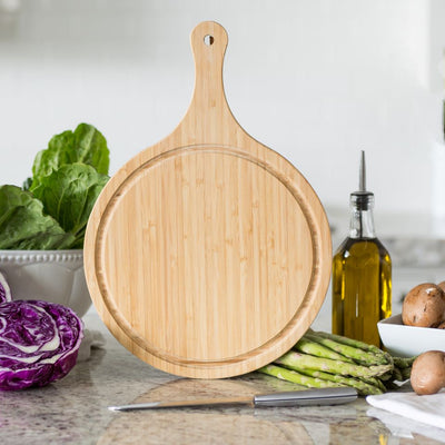 Personalized Large Handled Round Cutting Board with Juice Grooves - Modern Collection