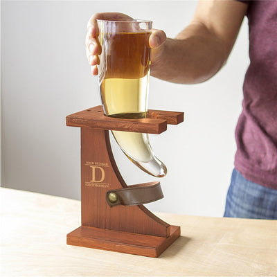 Personalized Engraved Groomsmen Horn Shaped Glass with Stand