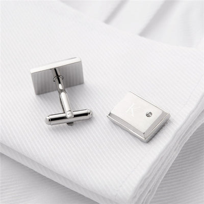 Personalized Laser Engraved Initial Cufflinks with Zircon Jewel