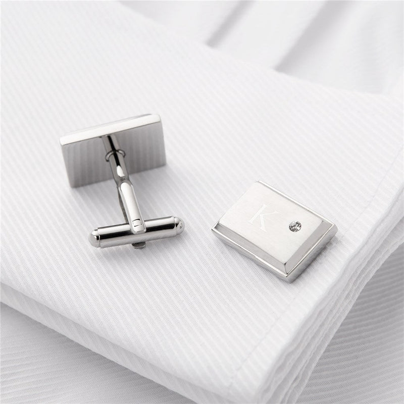 Personalized Laser Engraved Initial Cufflinks with Zircon Jewel