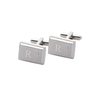 Personalized Laser Engraved Initial Cufflinks with Zircon Jewel