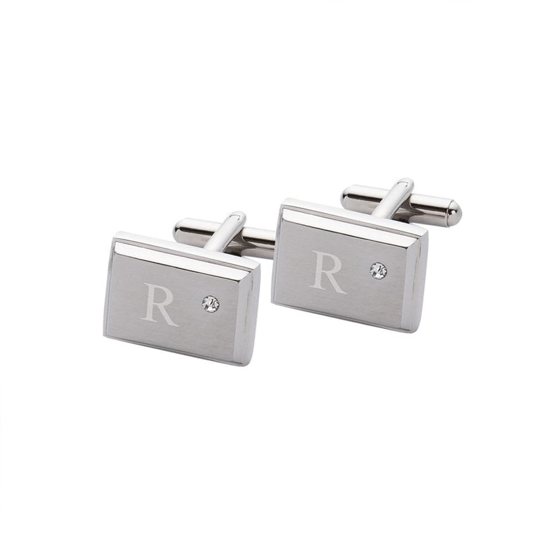 Personalized Laser Engraved Initial Cufflinks with Zircon Jewel