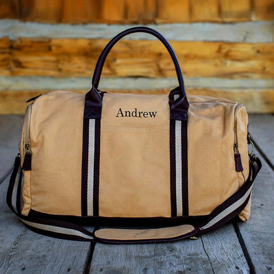 Personalized Khaki Duffle Bag - Heavy Canvas Gym Bag