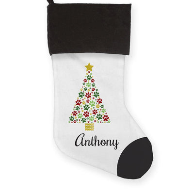 Personalized Paws Christmas Tree Stocking with Grey Cuff -  - Gifts For You Now