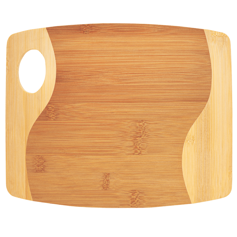 Personalized Bamboo Two Tone Cutting Board with Handle - - Lazerworx