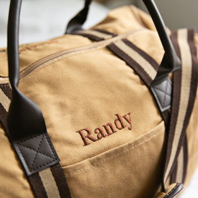 Personalized Khaki Duffle Bag - Heavy Canvas Gym Bag