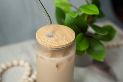 Personalized 16 oz. Glass Can with Bamboo Top and Straw -  - Completeful