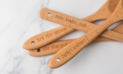 Personalized Four-Piece Beechwood Kitchen Utensil Set