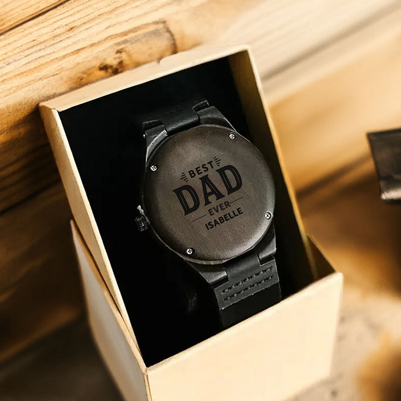 Personalized Dark Brown Wooden Wrist Watch For Dad