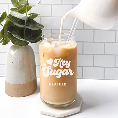 Personalized Retro Valentine's Day Glass Can With Glass Straw And Bamboo Lid - 16oz