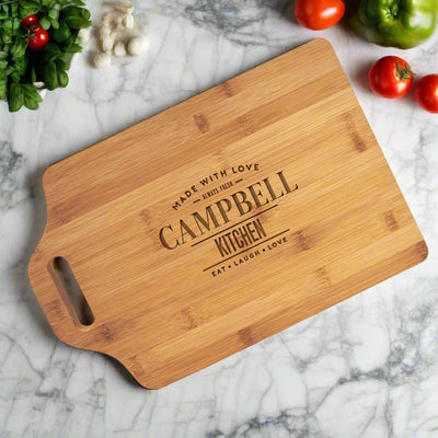 Personalized Bamboo Cutting Board with Handle - - Lazerworx