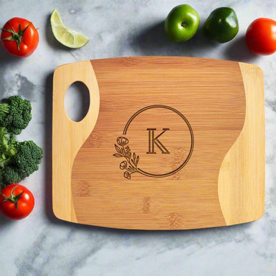 Personalized Bamboo Two Tone Cutting Board with Handle - - Lazerworx
