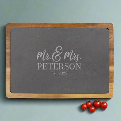 Personalized Acacia Wood/Slate Cutting Board - - Lazerworx