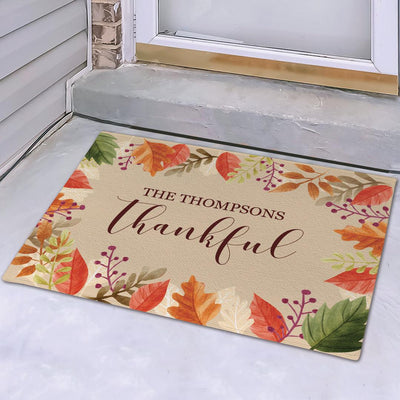 Personalized Thankful Leaves Doormat - 18x24 - Gifts For You Now
