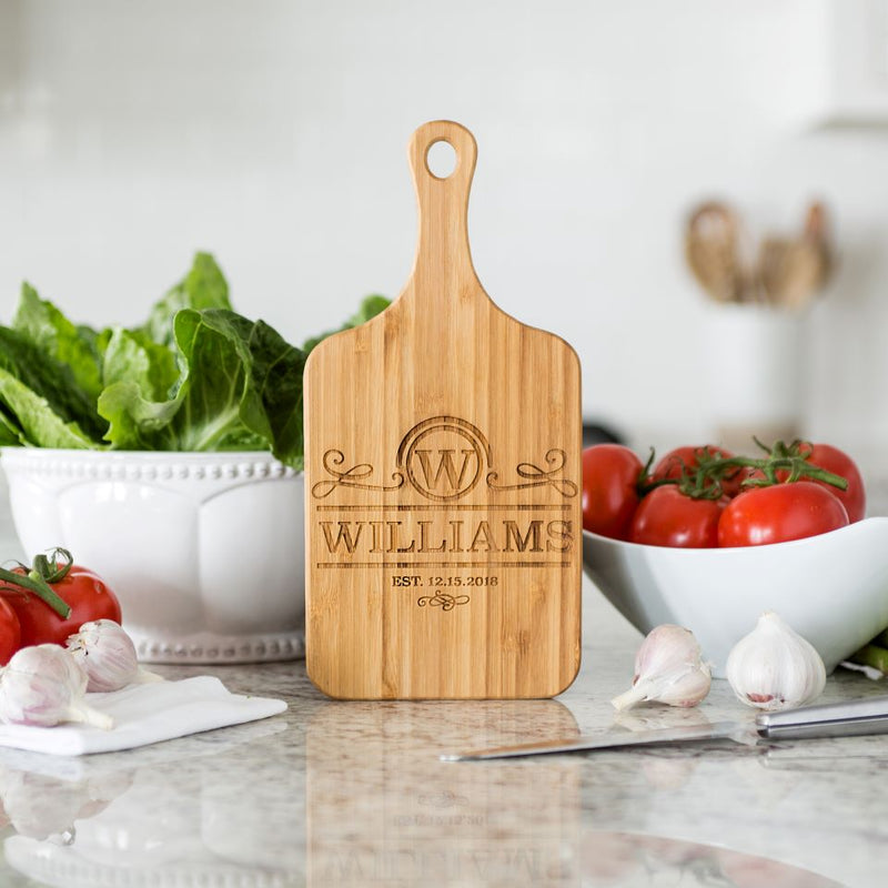 Personalized Small Handled Bamboo Serving Boards - Modern Collection