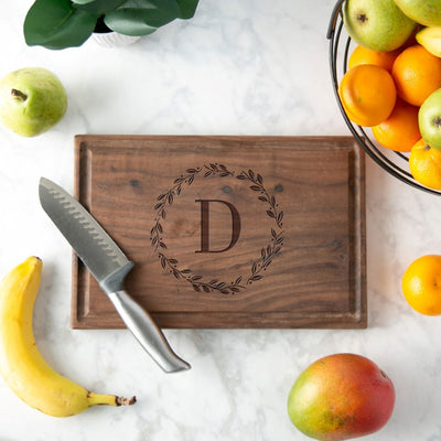 Personalized 8x12 Walnut Cutting Boards with Juice Grooves - Monogram