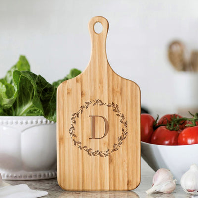 Personalized Wreath Monogram Bamboo Serving Boards