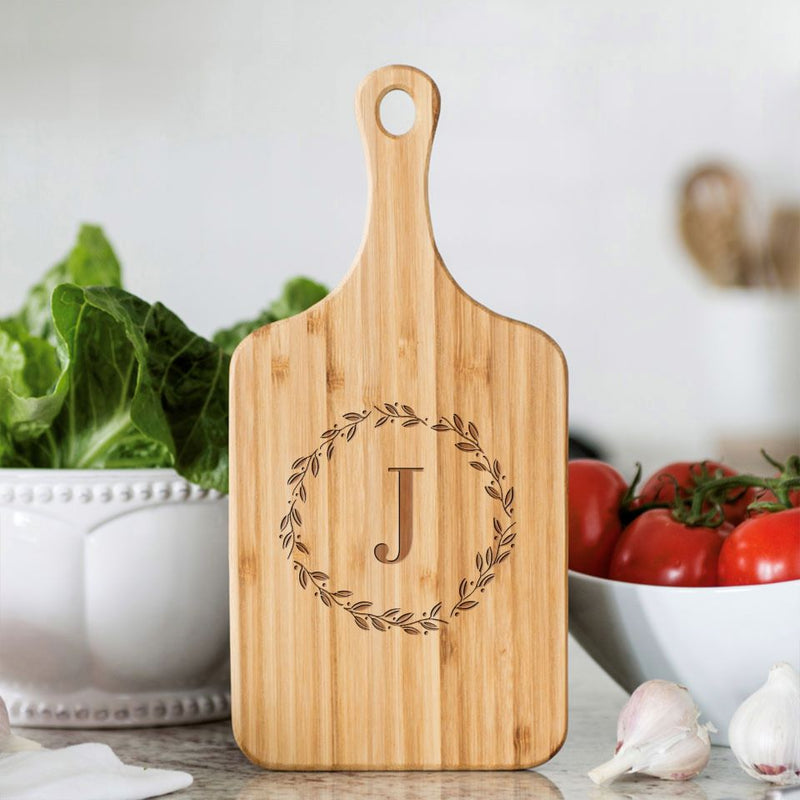 Personalized Wreath Monogram Bamboo Serving Boards