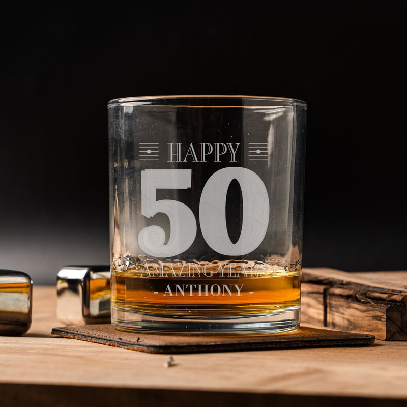 Custom Happy 50th Birthday Lowball Glasses -  - Completeful