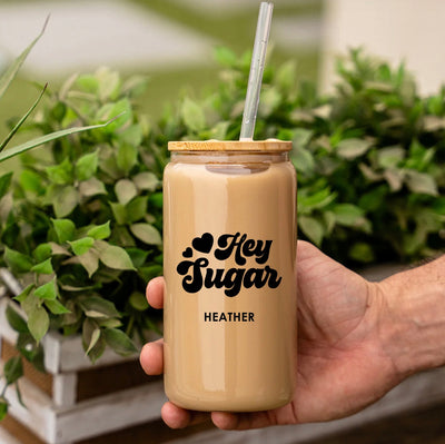 Personalized Retro Valentine's Day Glass Can With Glass Straw And Bamboo Lid - 16oz