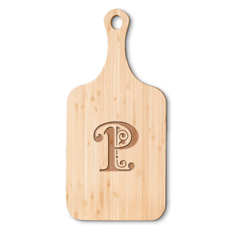Personalized Medium Handled Serving Board - Flourish Monogram