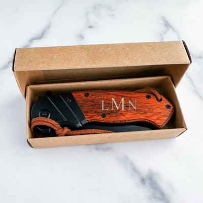 Personalized Wood Handle Hunting Knife With Wrist Lanyard