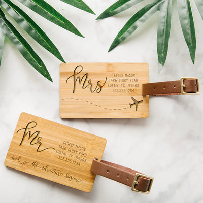 Personalized Couples Wooden Luggage Tags - Set of 2