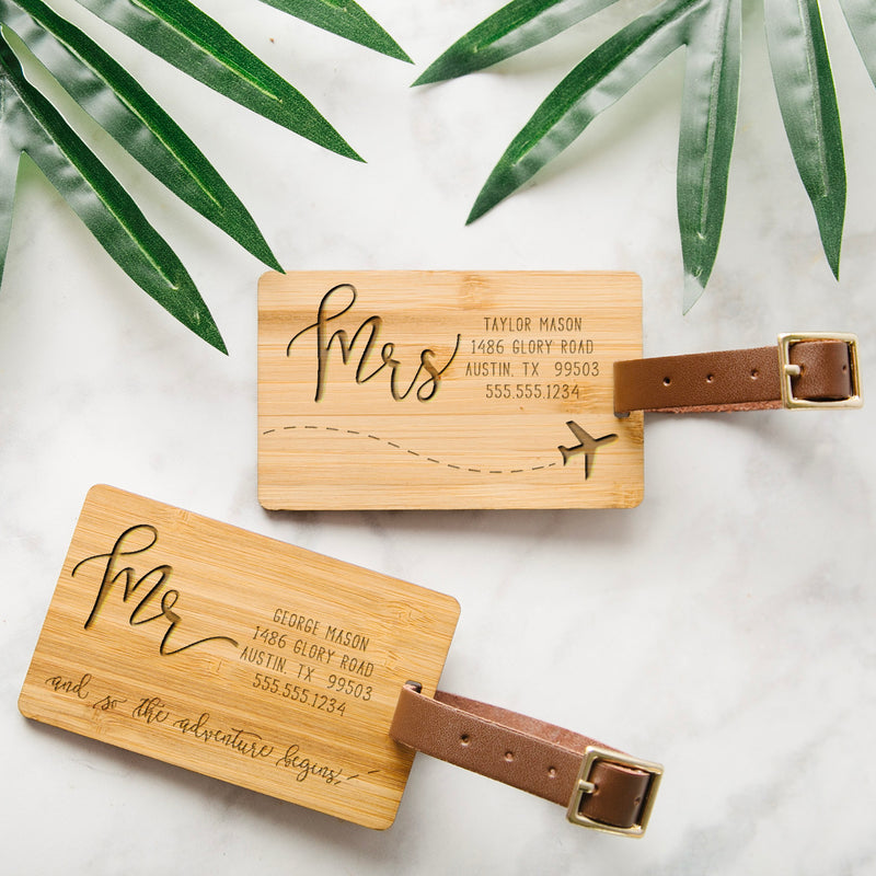 Personalized Couples Wooden Luggage Tags - Set of 2