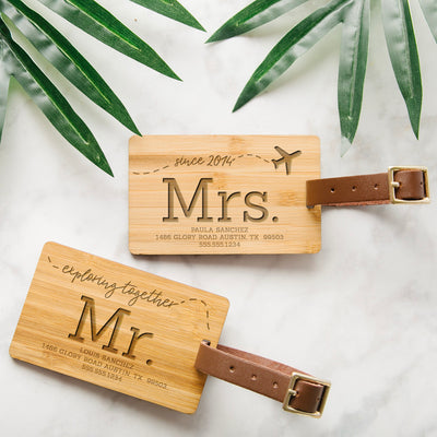 Personalized Couples Wooden Luggage Tags - Set of 2