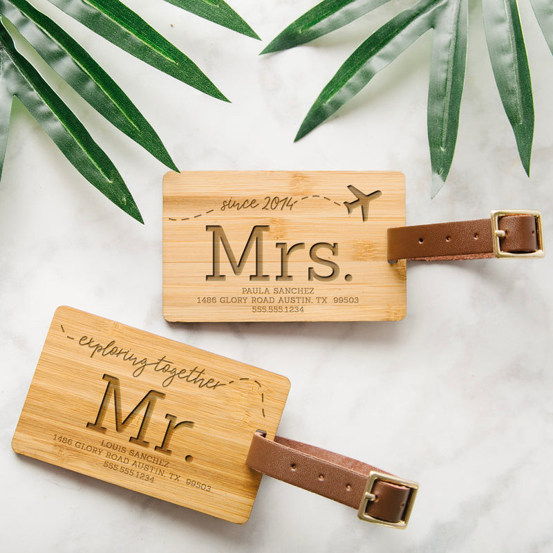 Personalized Couples Wooden Luggage Tags - Set of 2