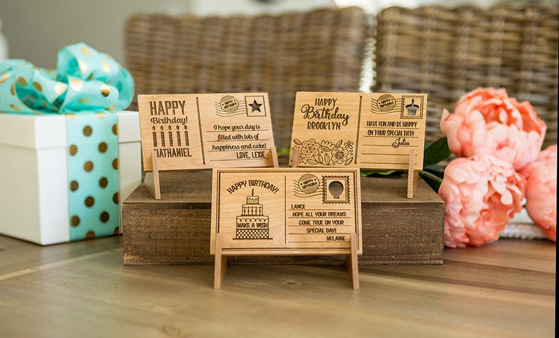 Personalized Wooden Birthday Postcards