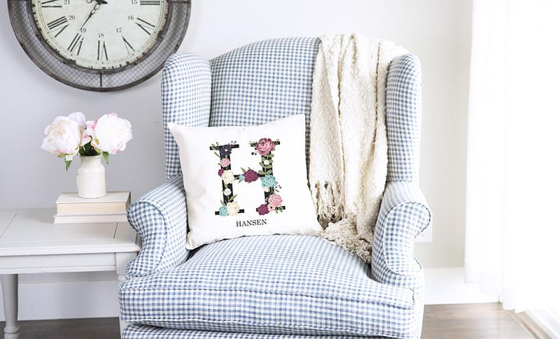 Personalized Floral Alphabet Throw Pillow Covers