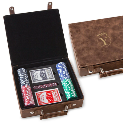 Personalized Rustic Faux Leather 100 Chip Poker Set