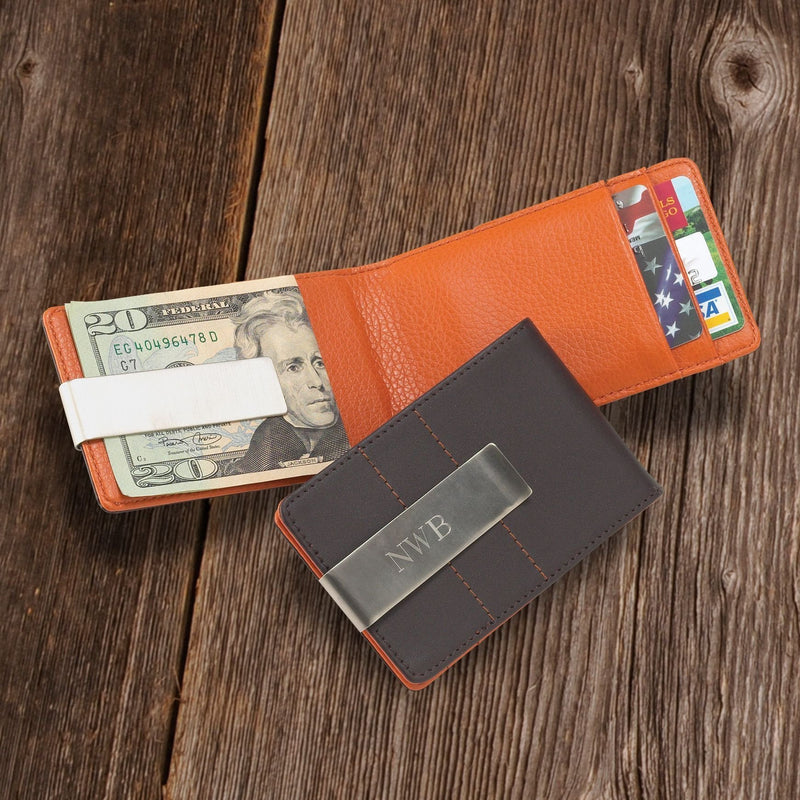 Personalized Monogram Wallet & Money Clip - Leather