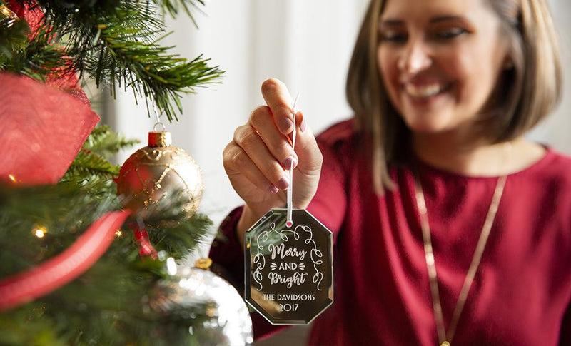Personalized Octagon-Shaped Mirror Ornaments