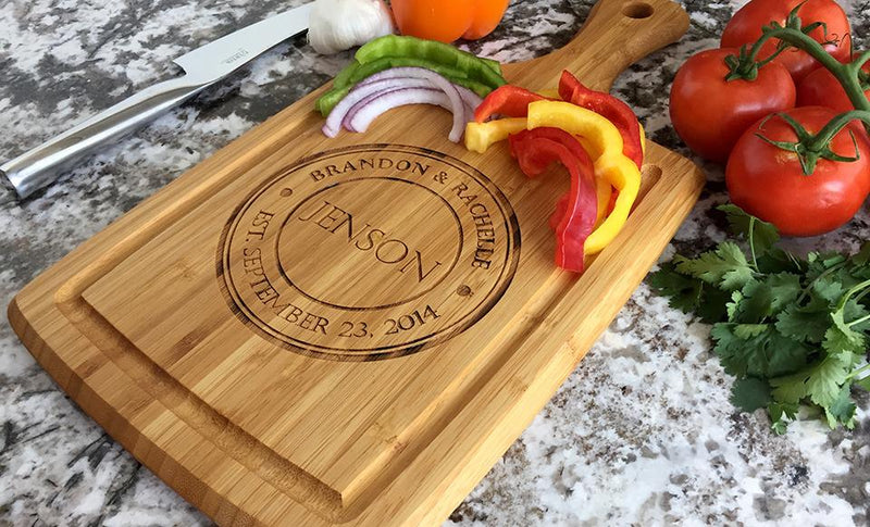Personalized Large Handled Cutting board with Juice Grooves