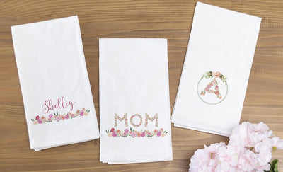 Personalized Floral Tea Towels for Mom