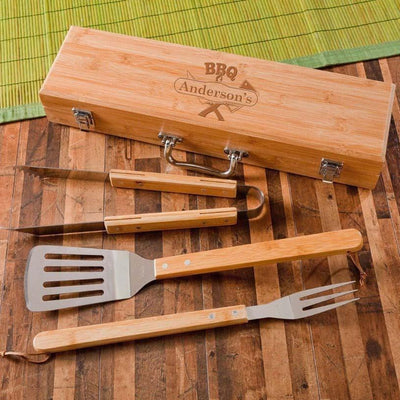 Corporate | Personalized Grill Set - BBQ Set - Bamboo Case