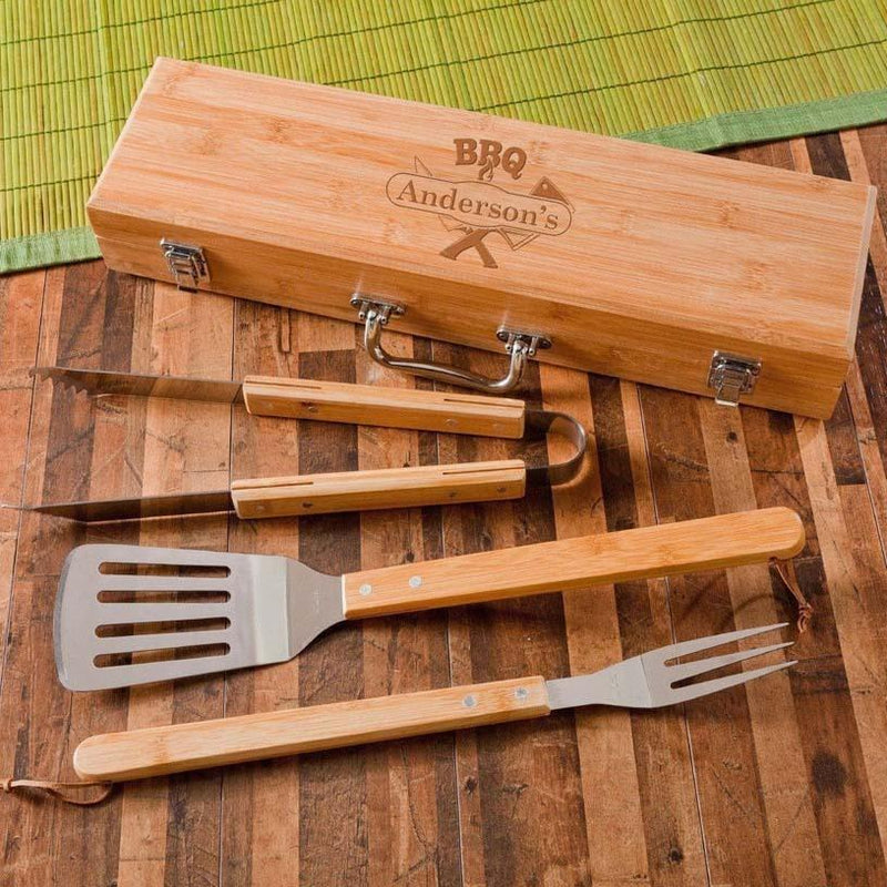Personalized Grill Set - BBQ Set - Bamboo Case