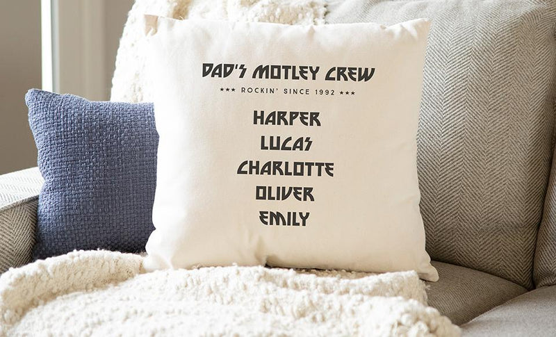 Personalized Family Names Throw Pillow Cover for Dad – Motley Crew