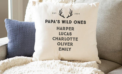Personalized Family Names Throw Pillow Cover for Dad – Wild Ones Collection